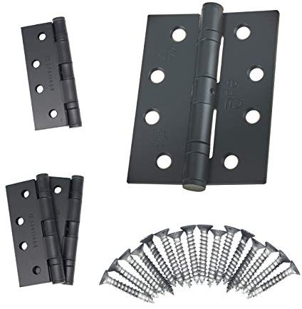 Door Hinges 4 102mm Ball Bearing 2 Pair Pack [4 Hinges & Screws] Black