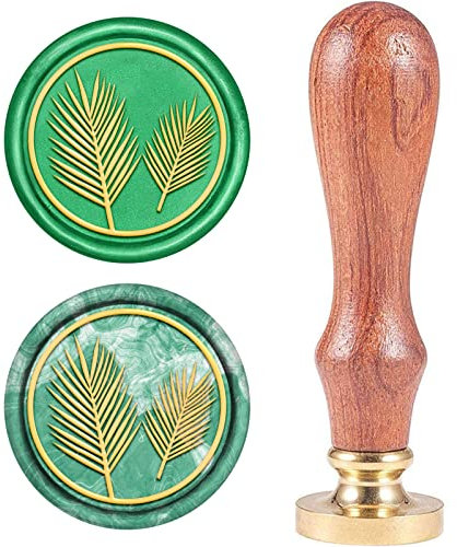 craspire Tampon de Cire, Ancien Tampons de Cire Feuille de Palmier Rétro Bois Tampon Amovible Tête en Laiton 25mm pour Le Mariage Enveloppes Invitations Embellissement Bouteille Décoration