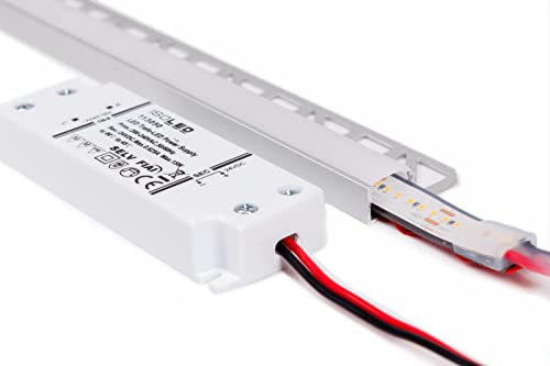 slotfix Kit di illuminazione a LED da parete, impermeabile, completamente illuminato, con nastro LED bianco caldo, 3000 K, profilo in alluminio, 30 cm e trasformatore, per bagno & Co.