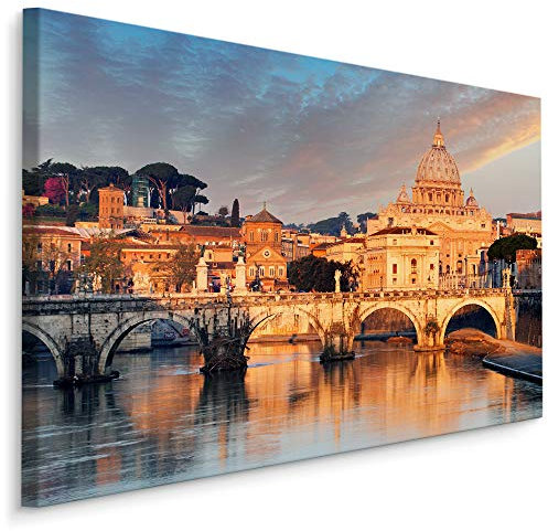 Muralo Leinwandbilder 120x80 Stadt Rom Gebäude Leinwand Wandbild Kunstdruck Architektur Brücke Fluss Basilika Schlafzimmer Wohnzimmer Wanddekoration Design XXL 435 Br. 120 cm x Hö. 80 cm