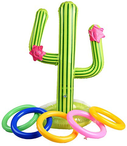 Berolle Jeu de lancer d'anneaux de cactus gonflables avec anneaux de couleur pour décoration de fête et jouets de piscine