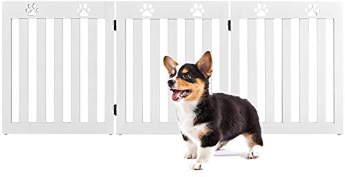 GOPLUS Barrera de protección para Perro, Plegable, Rejilla de Seguridad giratoria por bisagra de 360 ° Barrera de Seguridad para Animales domésticos de 60 cm de Altura 3 Paneles (151,5 cm)