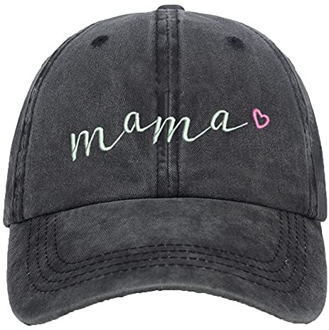 Damen Baseball Cap Mama Vintage Distressed Gewaschene Baumwolle Verstellbar Papa Hut Outdoor, Schwarz 1, 64 EU