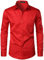 PARKLEES Men's Urban Stylish Casual Business Slim Fit Long Sleeve Button Up Dress Shirt with Pocket Red M