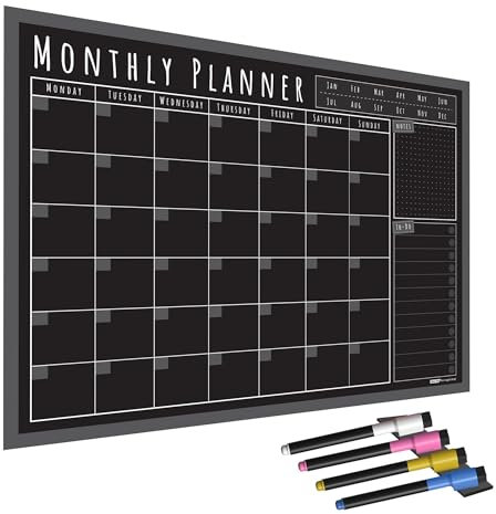 TMS WallTAC wall planner, monthly calendar chalkboard and to-do list - reusable, removable, repositionable blackboard with pens (black chalkboard - MP2, A2)