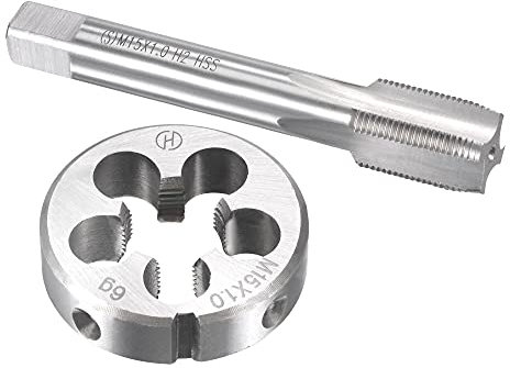 sourcing map M15 x 1 mm Metrisches Gewindebohrer- und Schneideisen-Set, Maschinengewinde-Gewindebohrer mit runder Gewindeschneide, Gewindebohrer- und Schneideisen-Set für die Reparatur von Mutt