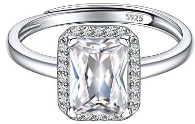 ChicSilver 925 Sterling Silber Fingerring für Damen Mädchen Ring mit Quadrat Diamant Gebursstein Verstellbarer Fingerring mit Zirkonia für Freundin Ehefrau