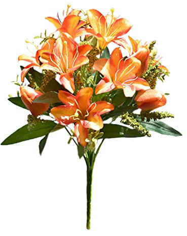 Panonw Confezione da 2 bouquet di tulipani artificiali, realistici, in finta seta, decorazione floreale per casa, ufficio, feste, cimitero (arancione)