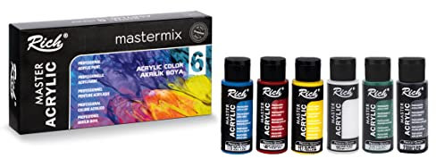 Generisch Rich Master Acrylfarben Set - 6 Farben x 60cc, Reichhaltige Pigmentfarben für Leinwand, Holz, Papier, Keramik (6 Grundfarben)