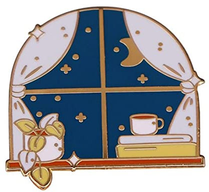 Bequeme Nacht-Brosche mit Sternenhimmel, Pflanze, Kaffee und Buch, Abzeichen, Tasche, Accessoires, Modeschmuck, Damen-Brosche