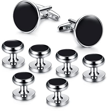 FASACCO Manschettenknöpfe für Herren, klassische Manschettenknöpfe und Nieten, Schwarz, Gold, Silber, Smoking, Hemden, Manschettenknöpfe für geschäftliche Hochzeit, 8 Stück, Edelstahl, Edelstahl