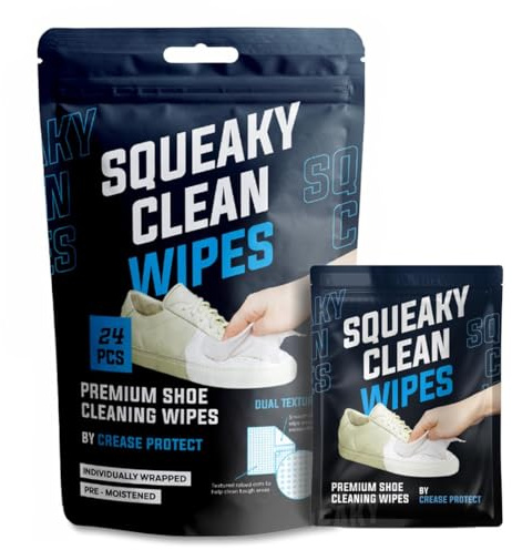 Squeaky Clean Wipes - Premium Shoe Cleaning Wipes - Multipurpose Wipes For All Shoes - Keep Your Footwear Looking Brand New! - Individually Wrapped - Dual Textured - Portable Resealable Bag Included