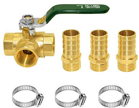 Joywayus 3-Wege-Kugelhahn mit L-Anschluss, 1/2 Zoll G-Gewinde, mit 1,9 cm Schlauch, T-förmige Messing-Anschluss, ein Schalter