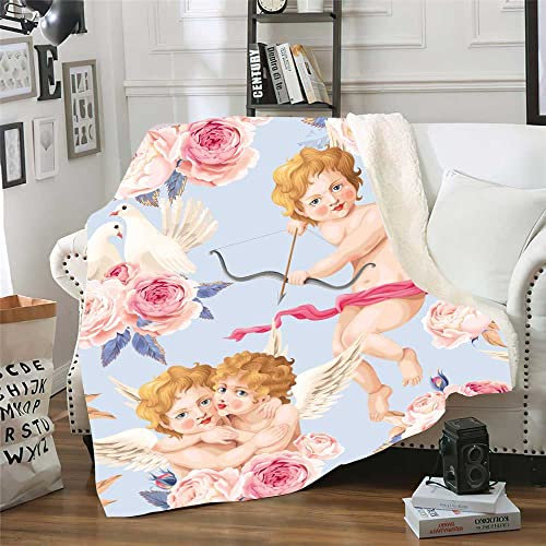 Plaid Rose Blanc Oiseau Plaid Canape Flanelle et Laine Agneau Couverture Conception Recto-Verso Plaid Polaire Mou Jeté de Canapé Epaissir Plaid Canapé 80x150cm