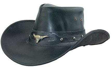 Black Jungle Ontario Outdoor Western Lederhut Australien Cowboy Lederhüte Reiterhut Unisex (as3, Alpha, s, Schwarz)