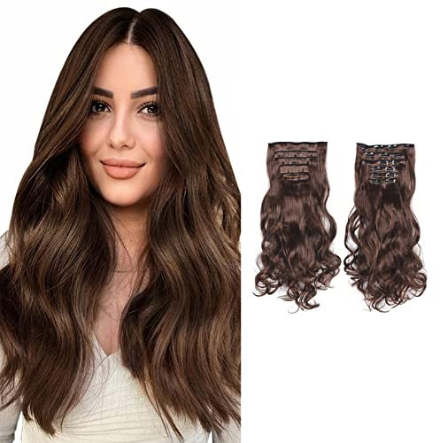 Fdeety Natürliche Clip In Haarverlängerungen Echthaar 7 Teilige Set 50cm Länge Volumen Und Länge Für Jeden Anlass Braun(Noir, Brun Foncé)