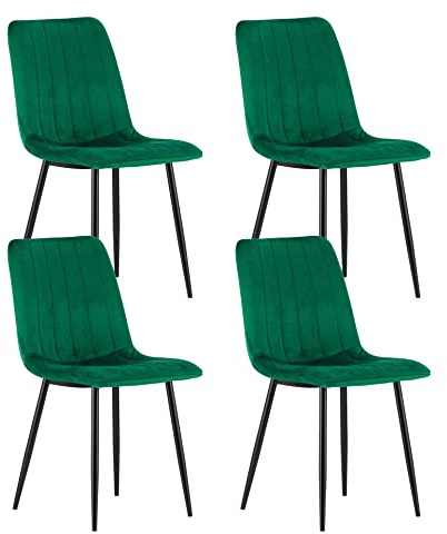Home Collective Polsterstuhl Esszimmerstuhl Wohnzimmerstuhl Stuhl Bequemes und strapazierfähiges Design mit grünem Samtsitz und schwarz lackierten Metallbeinen 90 cm Höhe 120 kg Belastbarkeit 4er Set