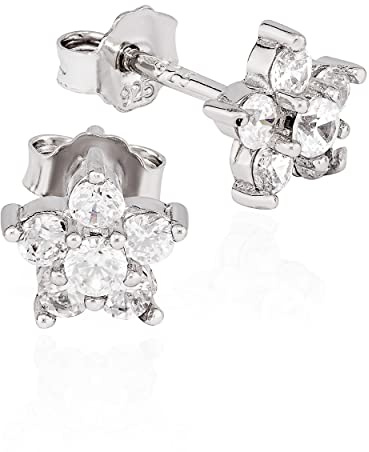 NKlaus Ohrstecker Hibiskus-Blume aus 925 Silber mit Zirkonia, 2 Stück | Luna-Design in Weiß