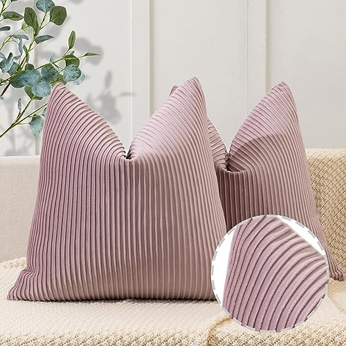 YCOLL 2er Set Altrosa Kissenbezug 45x45 Samt Streifenmuster Kissenhülle weiche Kissenbezüge Moderne Zierkissenbezug Sofakissen für die Inneneinrichtung luxuriöse dekorative Dekokissen für Sofa, Bett