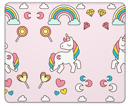 Tapis de souris carré imprimé licorne rose antidérapant en caoutchouc pour ordinateur portable à domicile bureau