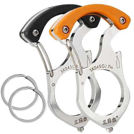 Arsey 2 Stücke Multifunktionaler Auto SchlüSselanhäNger mit FlaschenöFfner SchlüSselringe Edelstahl Safety Car Key Buckle, (Schwarz + Orange)