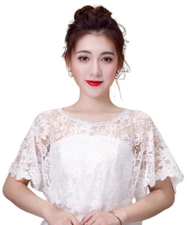 SamHeng Scialle di Nozze per Sposa, Elegante Fiore Ricamato Bolero Donna Scialle Avvolgere Stole Coprispalle Capeletti da Damigella d'onore per Abito da Sera Formale Costume da Festa (Bianco)