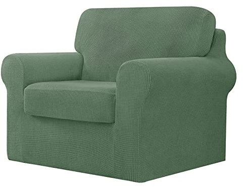 CZADMXP Sofabezug mit Separaten Rückenlehnen und Sitzkissen Mit Gummiband, Stretch Jacquard Sofahusse Sofaüberwürfe Anti-Rutsch Möbelschutz (Matcha-Grün,1 Sitzer)