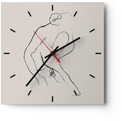 Modern Wanduhr Minimalismus Akt Frau 30x30cm Quadrat Klein Wand Uhr Glas Analog Zimmeruhren Küche Büro Wohnzimmer Glasuhr Wall Clock Dekoration Design Wanddekoration Küchenuhr C3AC30x30-5968