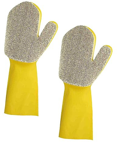 ABOOFAN Dishwashing Glove 2pcs Latex Sponge Cleaning Gloves | Purple Rubber Gloves, Waterproof Nonslip Design, for Pool Cleaning and Home Using