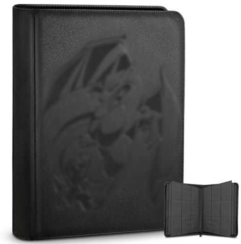 Douper Pokemon Karten Binder, 9 Pocket 540 Karten Sammelkarten Spiele Sammlung Halter Buch Ordner mit Seitenladehüllen (Schwarz, 35.1 x 25.4 x 4.1 cm)