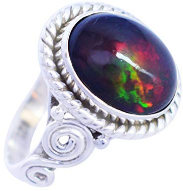 925 Sterling Silber Ringe Schwarzer äthiopischer Opal Edelstein Solitär Oval Filigran Designer Statement Schmuck Für Damen (57 (18.1))