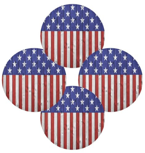 Runde Platzsets 4er Set für Esstisch USA Amerikanische Flagge Platzset Hitzebeständig Küche Tischmatte Retro Holz für Party Home Decor Waschbar