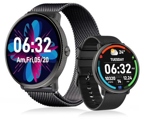 Goodatech AMOLED Smart Watch for Women Men with Phone Call, IP68 Waterproof Smart Watch with Health Monitor, Fitness Tracker for Android iOS Phones (Black) GD46-1.28-Round