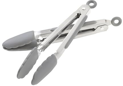 Wiltshire Mini Silicone Kitchen Tongs - 18cm, Set of Two, Cooking & Serving Tongs, Heat-Resistant, Non-Stick, Non-Scratch Tip, Pebble Grey, 21x3.2x2.7cm