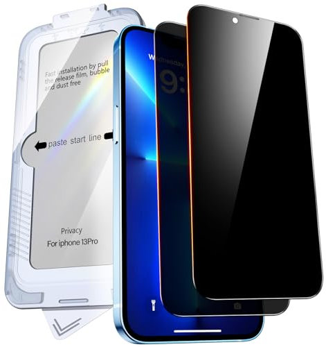 Kuteja [2 Stück] Privacy Sichtschutz für iPhone 13 Pro Schutzfolie,[Automatische Staubentfernung] Anti-Kratzen, Anti Spähen, Fingerabdruck-ID Gehärtetem Glas Displayschutzfolie