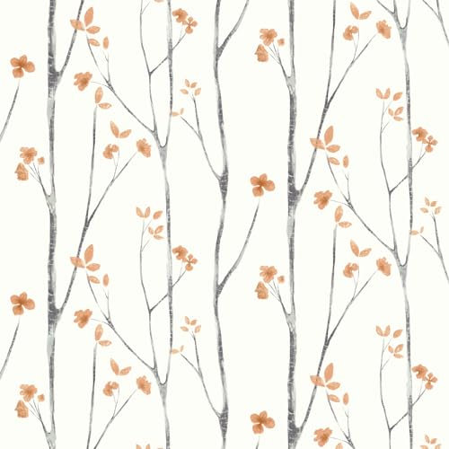 Timeet Peel and Stick Wallaper Beige Orange Leaves Contact Paper 41x500cm Grey Tree Sticky Back Plastic Self Adhesive Wallpaper Waterproof Vinyl Film for Wall Living Room Bathroom