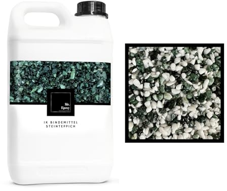 Mr. Epoxy Steinteppich für Außen & Innen Komplettset (25kg Kies + 1,3kg Bindemittel) - UV-Stabil & Geruchsneutral - Buntsteinputz mit Versiegelung als Bodenbelag (Bianco e Verde)