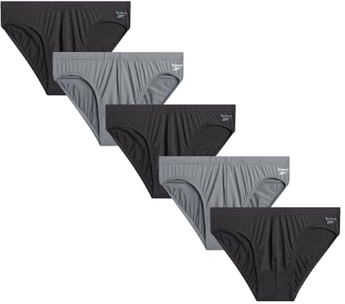 Reebok Mens Underwear Briefs - 5 Pack Quick Dry Soft Stretch Low Rise Briefs for Men - Performance Mens Athletic Underwear, Blackened Pearl/Stone Grey, XL