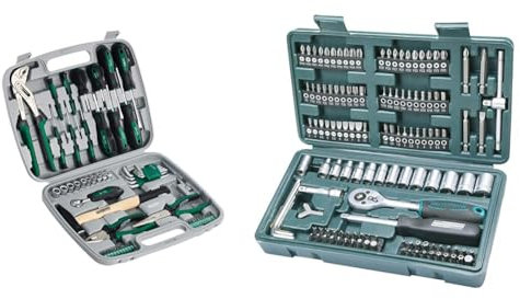 Brueder Mannesmann Werkzeuge M29057 Werkzeugsatz, 57-teilig & M29166 130-tlg. Steckschlüssel- und Bitsatz