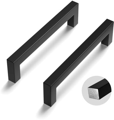 LONTAN 2 Stück Schrankgriffe Schwarz 96mm lochabstand Griffe für Küchenschränke Möbelgriffe Schwarz Griffe Möbel Küchengriffe Küchenschrank Quadrat Solid