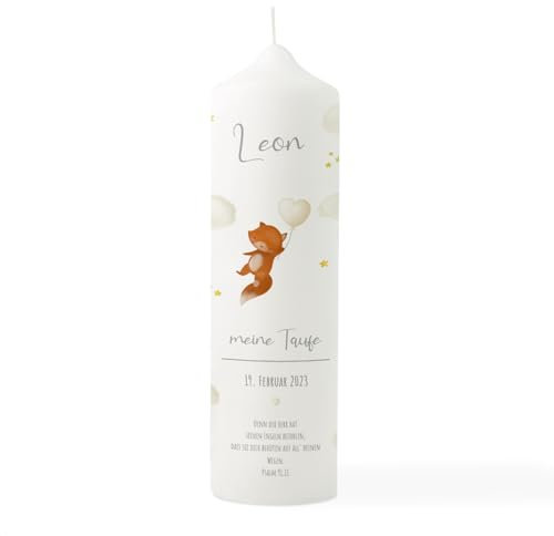 Taufkerze Fuchs Herzballon - Neutral, Taufkerze personalisiert, Taufkerze mit Taufspruch, Segenskerze, Geschenk zur Taufe, Taufgeschenk, Kindersegnung Kerze, Geschenk zur Taufe
