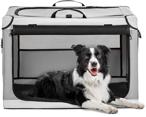 Petsfit Hundebox für Zuhause, Hundebox faltbar für große mittlere Hunde, Hundetransportbox Auto Verstellbares Design Hundeschlafbox, Zimmerkennel Hund mit Reißfeste Netzfenster & plüsche Betteinlage