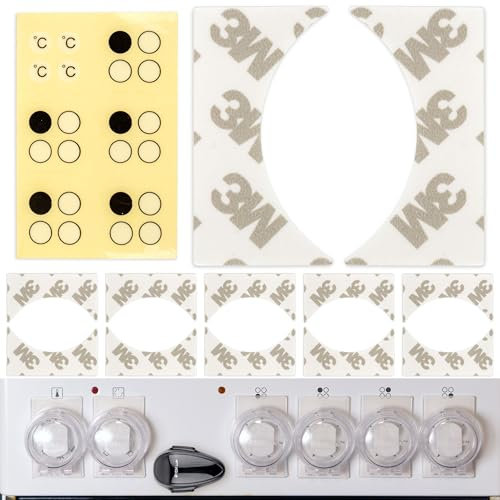Bouton de cuisinière Sécurité enfant de remplacement, 12 x moitiés de pads, 1 x autocollant d'inscription, pour réutiliser nos boutons de cuisinière Sécurité enfant