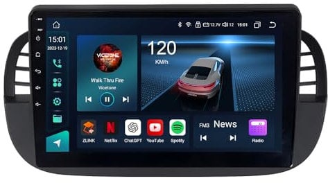 ACAVICA Autoradio Android per Fiat 500 2007-2015 - 9 Schermo Touch HD, Wireless CarPlay/Android Auto, Bluetooth 5.0, DSP Audio, GPS, WiFi, 4G LTE, FM/DAB+, Stereo, Plug & Play, Supporto Retrocamera