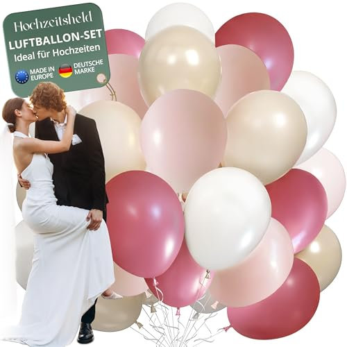 Hochzeitsheld® Luftballons für Hochzeit - 50 Stück, 100% Made in EU, Biologisch Abbaubarer Kautschuklatex - Helium Ballons für Festliche Anlässe