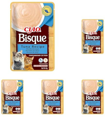 INABA Ciao Bisque - Cremige Suppe für Katzen, Thunfisch 1x40g, Katzenfutter nass ohne Getreide (Packung mit 5)
