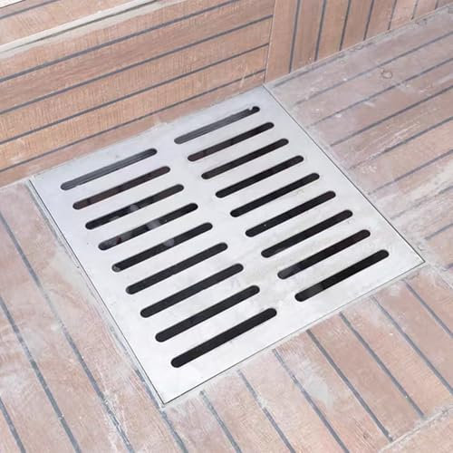 Canaleta Desague con Rejilla Tapa de Alcantarilla para Patio con Base de Metal Cuadrada, Tapa de Drenaje con Orificio para Evitar La Acumulación de Agua de Lluvia, Rejilla de Drenaje Exterior Resisten
