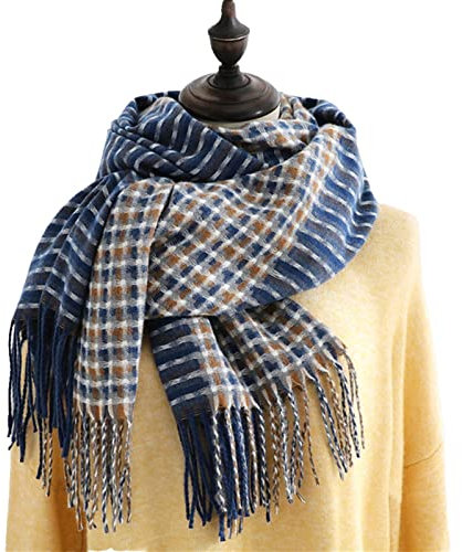 JLBopqaz Wollschal, Kaschmirschal, Winterschal für Damen, kariert (grün) (blau)