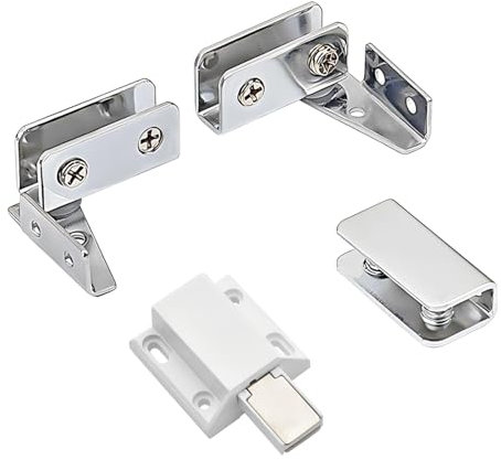 Ctyjia 1 juego Bisagra de puerta de cristal, Clips para Cristal de Acero Inoxidable, Bisagra Abrazadera para Vidrio de 5-8 mm de Espesor
