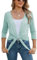 Famulily Tie Front Summer Breathable Sheer Tops for Women Three-Quarter Sleeve Cardigans (XXL, Green)